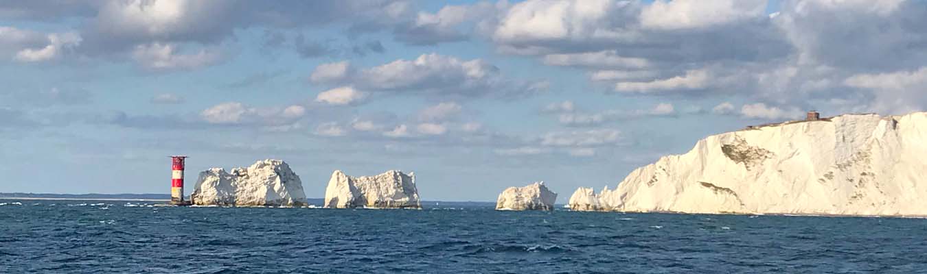 View towards iconic Needles on Isle of Wight